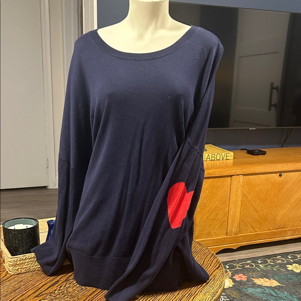 Navy Sweater with Red Heart Detail